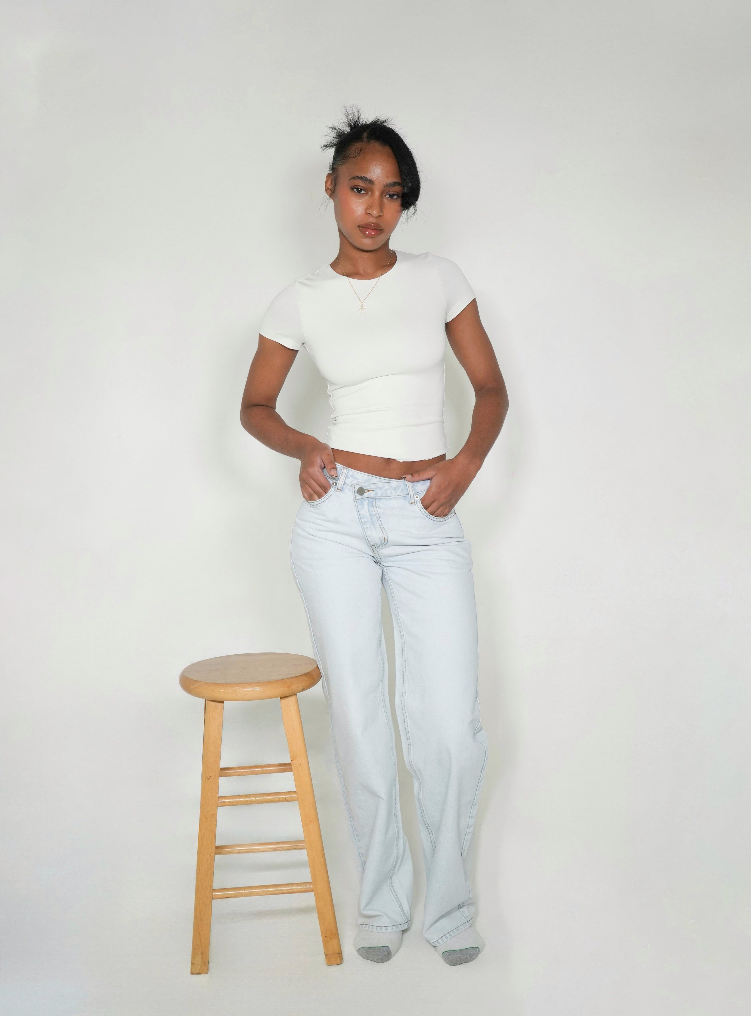 Light Blue Wash Slanted Crotch Denim