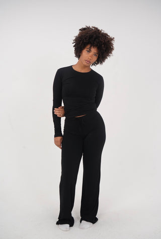 Black Straight Lounge Set Longsleeve