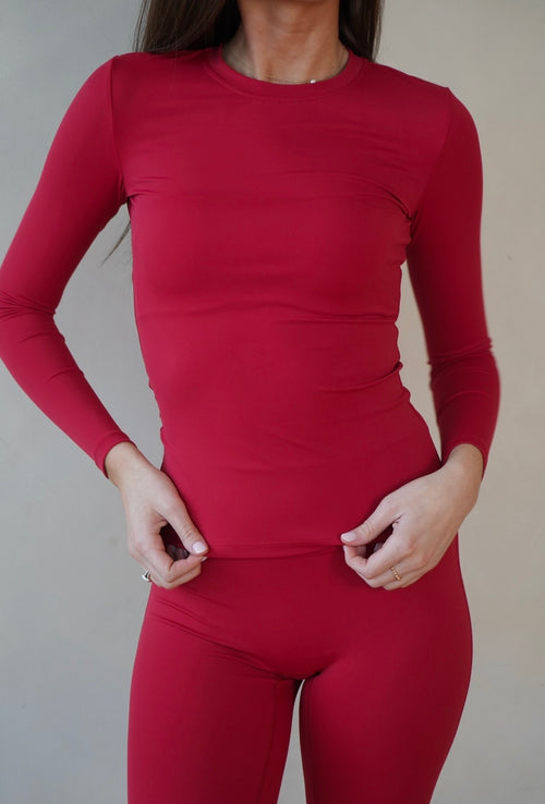 Cranberry Red Long Sleeve Foldover Set