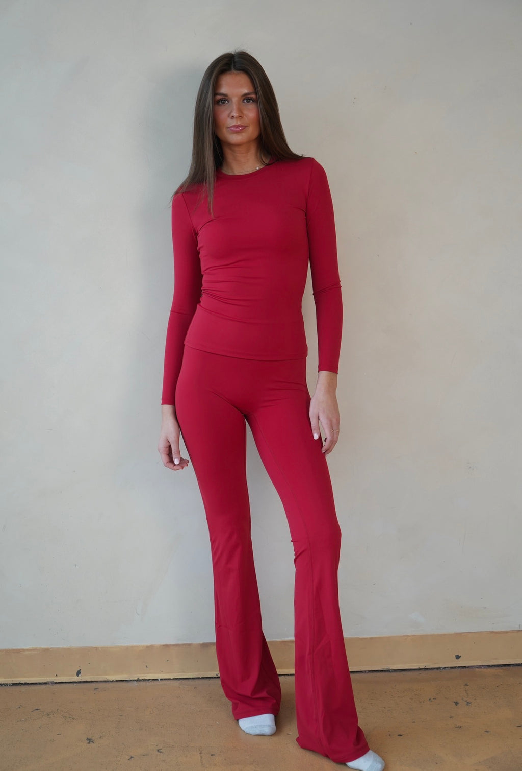 Cranberry Red Long Sleeve Foldover Set