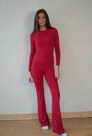 Cranberry Red Long Sleeve Foldover Set