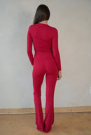Cranberry Red Long Sleeve Foldover Set