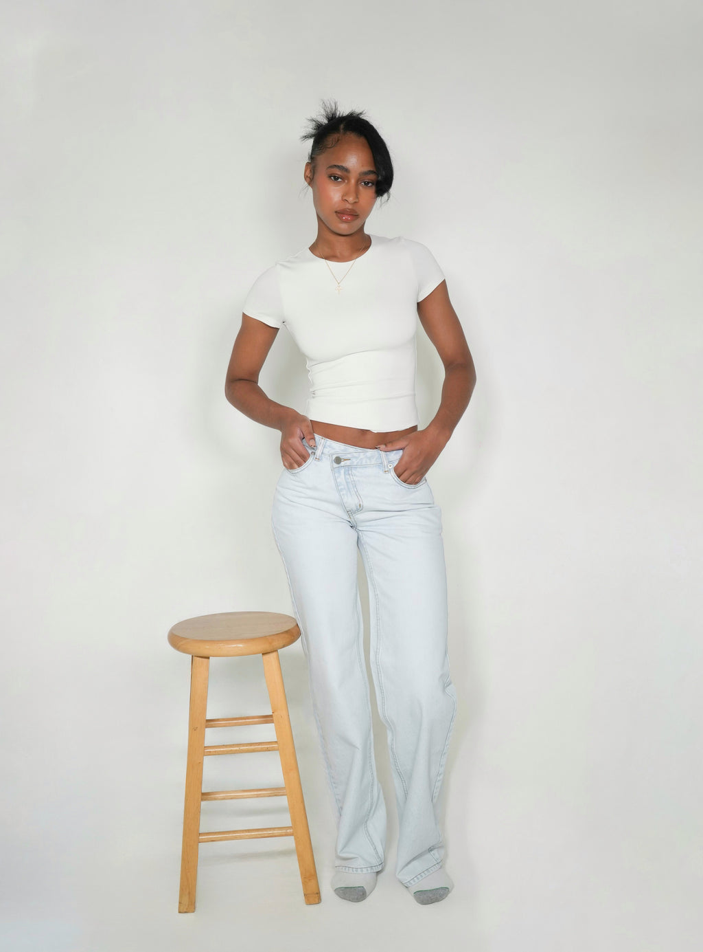 Light Blue Wash Slanted Crotch Denim
