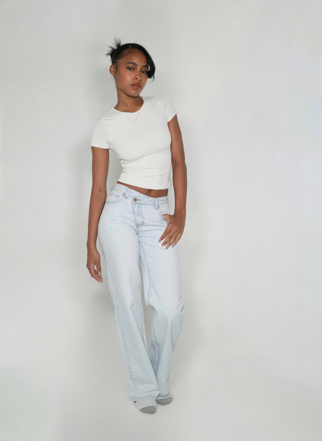 Light Blue Wash Slanted Crotch Denim