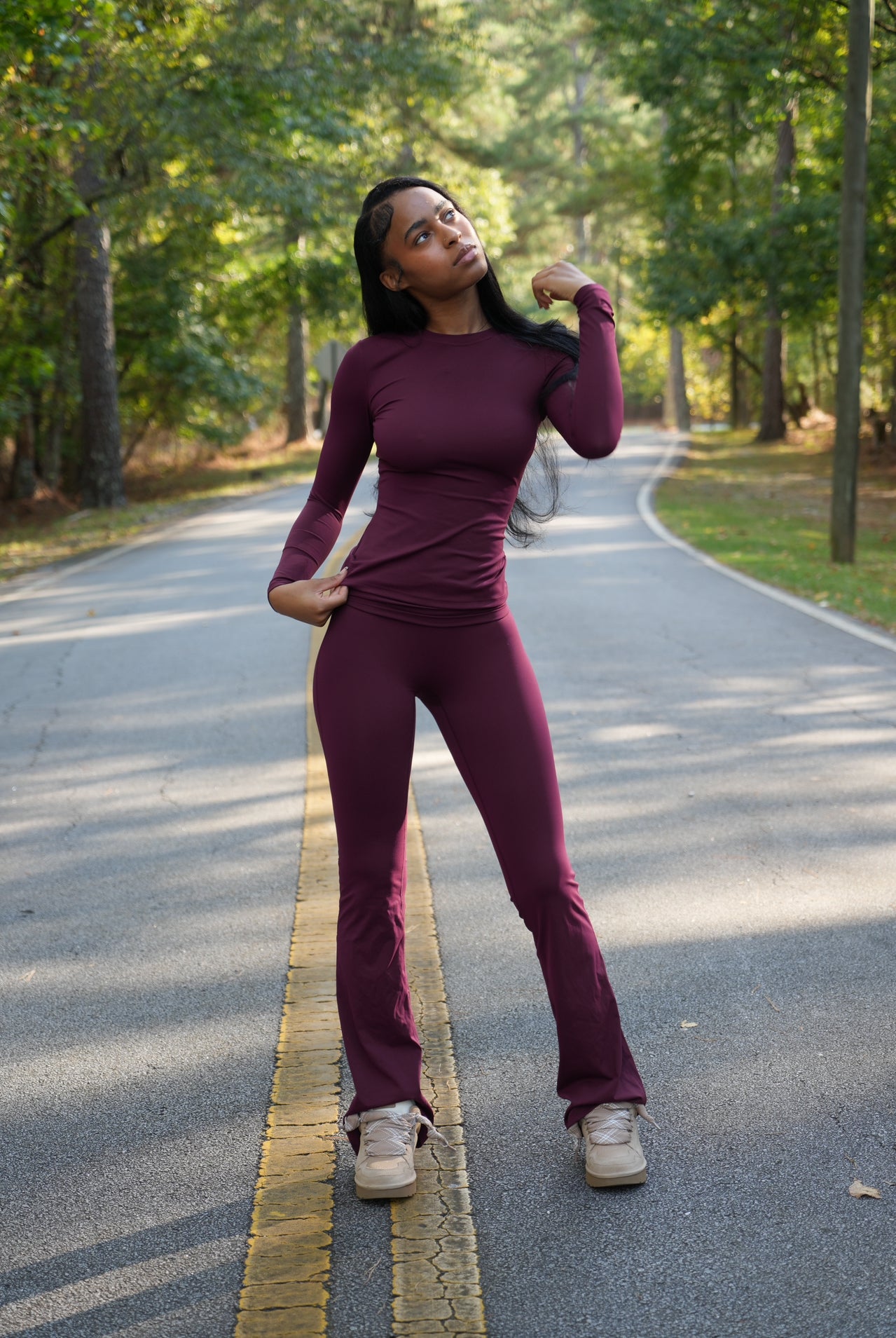 Wine Red Long Sleeve Foldover Set ALTA